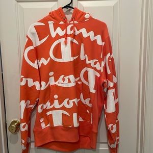big and comfy champion sweatshirt in coral